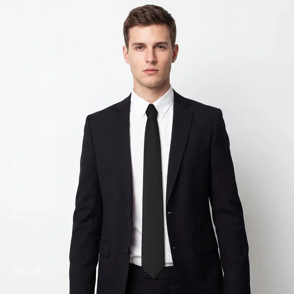 Men's Black Solid Pure Color Formal 3.15
